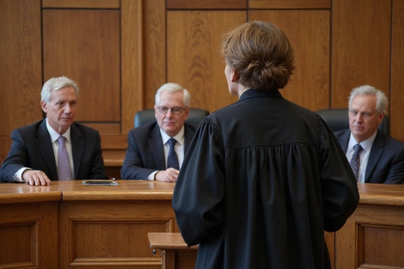 Lawyer advocating for senior rights in a courtroom