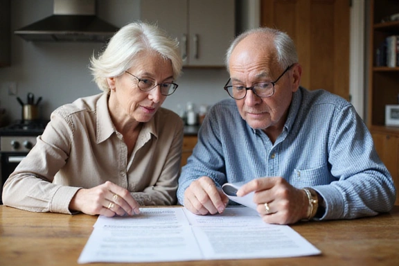 Senior couple reviewing healthcare insurance documents
