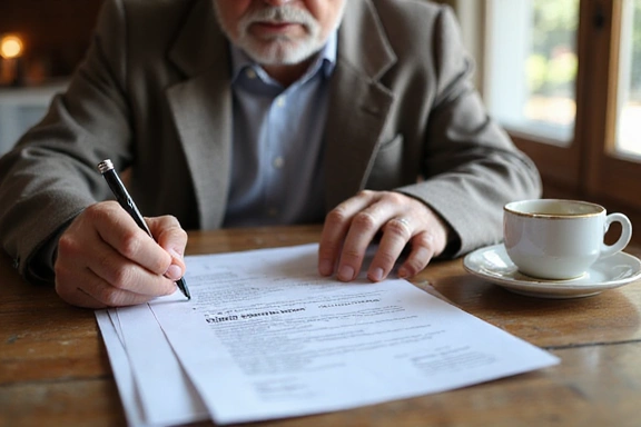 Senior person reviewing pension documents