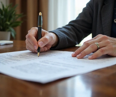 Senior woman signing legal documents